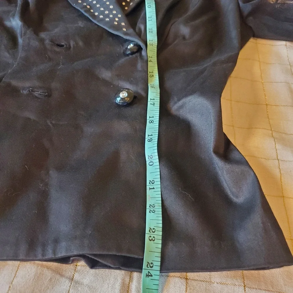 J. Harris Jacket Top Women L Open Back Sheer Longsleeves Double Breasted‎ Black